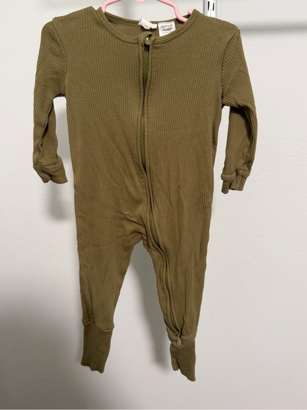 Jamie Kay Olive Ribbed Footed One-Piece Zipper Romper